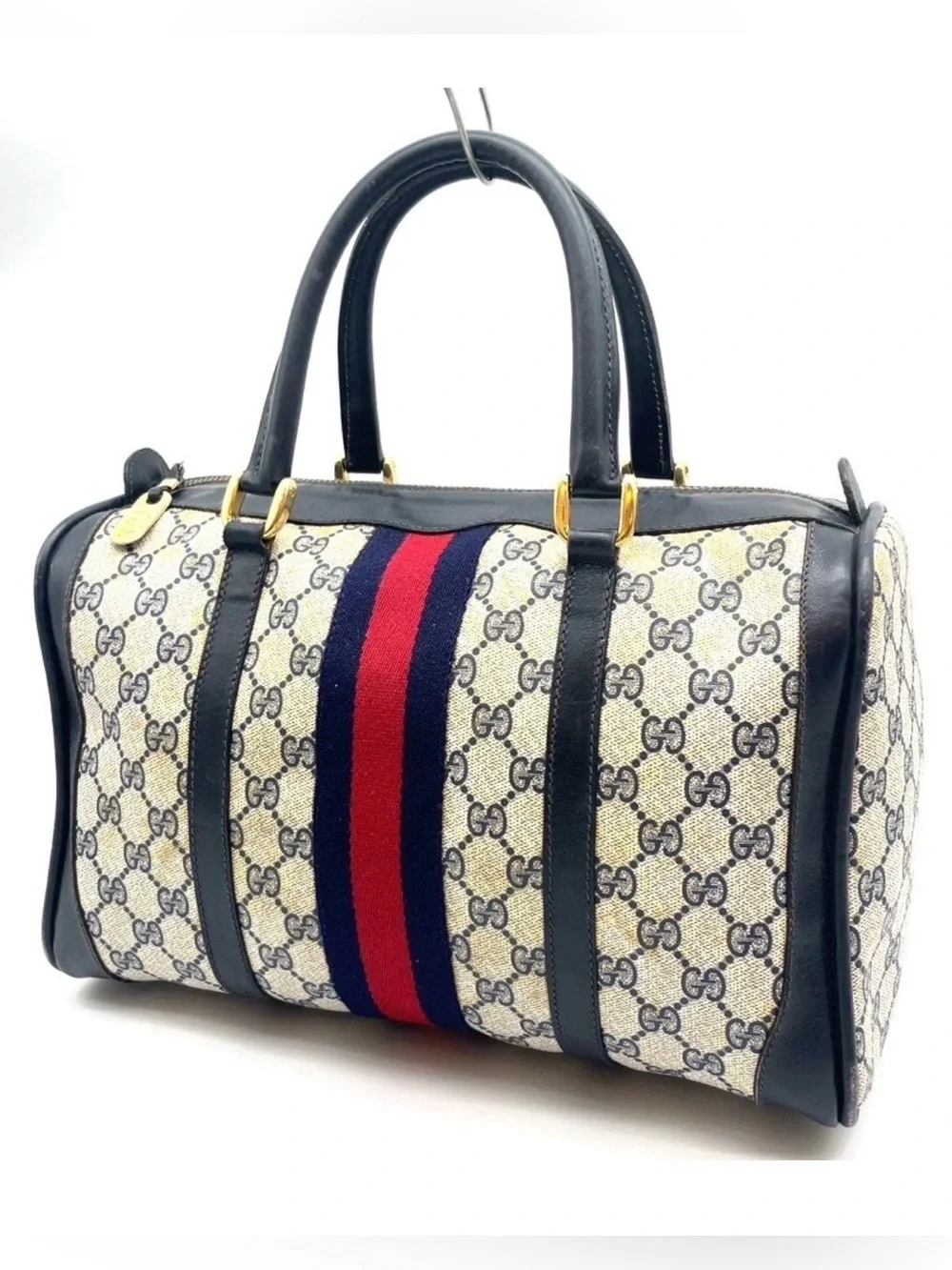 ✨Final Price✨Gucci GG Supreme Sherry Line Navy Mini Boston Bag~AS IS w/callouts - Picture 3 of 16
